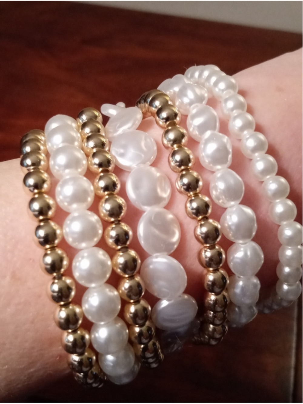 NWT Nine Brand 7-Piece Gold-Tone And Faux Pearl Beaded Bracelet Set